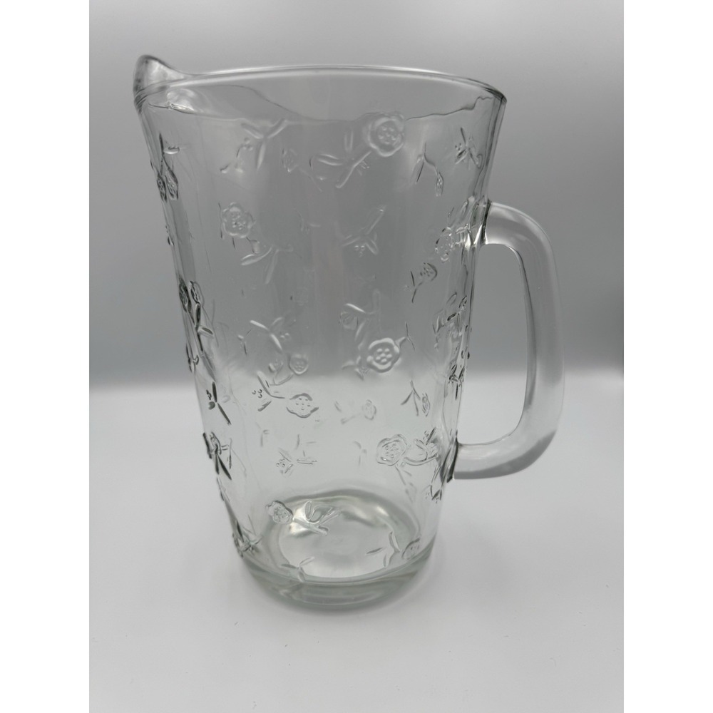 Anchor Hocking Savannah Clear Glass Embossed Roses Flowers Water Pitcher - Picture 2 of 6
